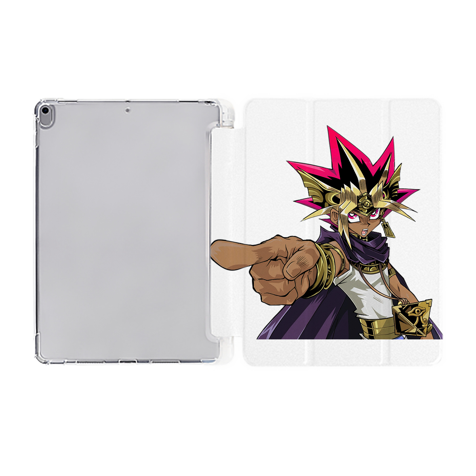 （画像用） 遊☆戯☆王 Yu-Gi-Oh! IPad ケース ペン収納付き 三つ折りスタンド PUレザー×シリコン 対応機種9.5/10.5/10.9インチ